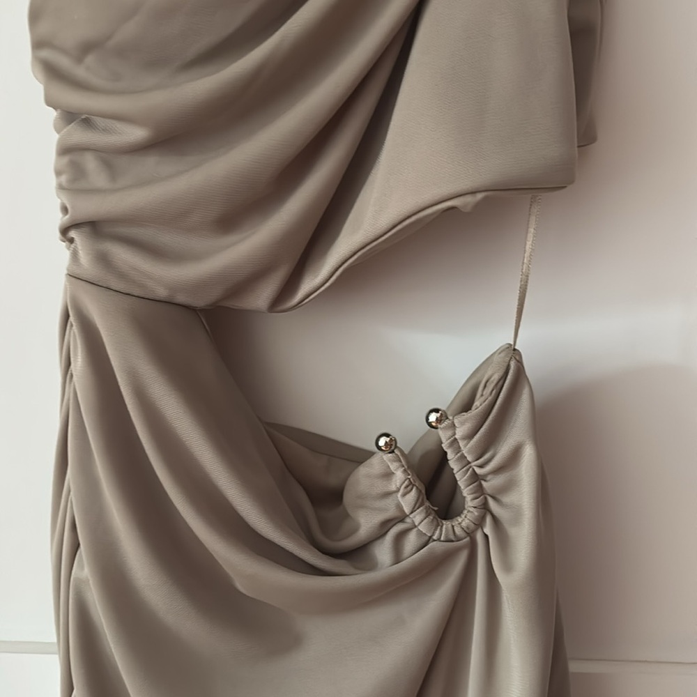 Zara Khaki and Gold Ruched Dress (NWOT) - Picture 10 of 11